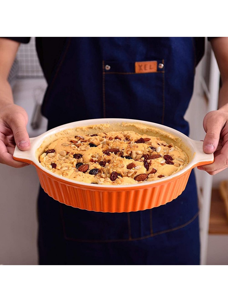MALACASA Bakeware Set Ceramic Baking Dishes for Casseroles Orange Oval Lasagna Pans 9.5 11.25 for Cooking Casserole Dish Cake Dinner Kitchen and Banquet Set of 2 Series Bake - BJ9D8S36I