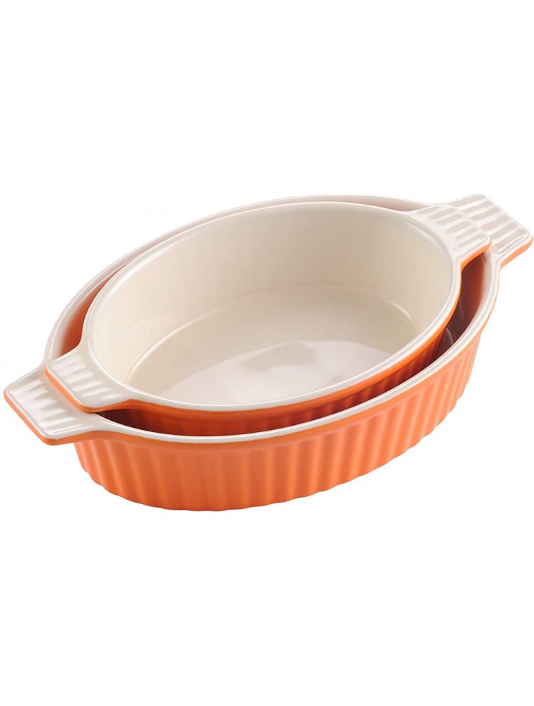 MALACASA Bakeware Set Ceramic Baking Dishes for Casseroles Orange Oval Lasagna Pans 9.5" 11.25" for Cooking Casserole Dish Cake Dinner Kitchen and Banquet Set of 2 Series Bake - BJ9D8S36I
