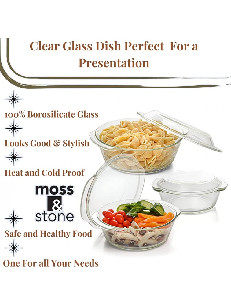 Moss & Stone Basics 3-Piece Glass Casserole With Covered Made by Borosilicate Glass | Durable Bakeware Set Glass Bowls Bakeware Dish Oven Safe & Microwave Safe Clear Glass Baking Dish - BAPFPJ2N7