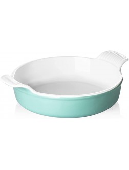 SWEEJAR Ceramic Baking Dish 9 Inches Cake Baking Pan for Brownie Porcelain Round Bakeware with Double Handle for Casserole Lasagna Family Dinner Turquoise - BCQYGRLEF