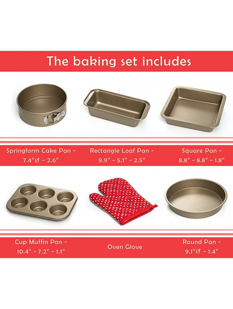 5 Piece Baking Pans Set Oven Safe Baking Sheet Set Carbon Steel Non-Stick PTFE Coating Bakeware Set With Heat Red Glove Cookie Sheets For Baking Nonstick Set By Moss & Stone - BCFTRH39R