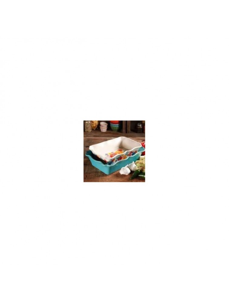 COLIBYOU 2-Piece Decorated Rectangular Ruffle Top Ceramic Bakeware Set turquoise & floral - BXM8O7KX0