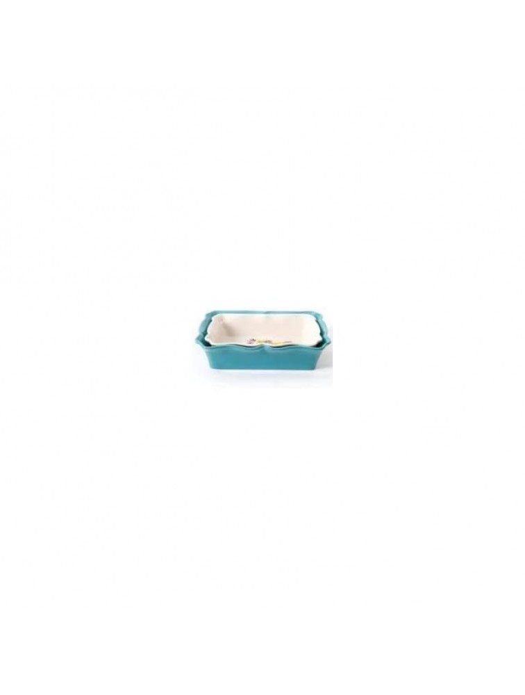 COLIBYOU 2-Piece Decorated Rectangular Ruffle Top Ceramic Bakeware Set turquoise & floral - BXM8O7KX0
