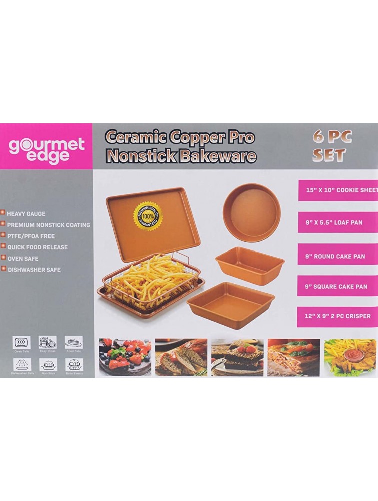 Gourmet Edge Copper Ceramic Nonstick Bakeware Set Assorted Items 6 Piece Orange 40-4006 - BYY6FC4XO