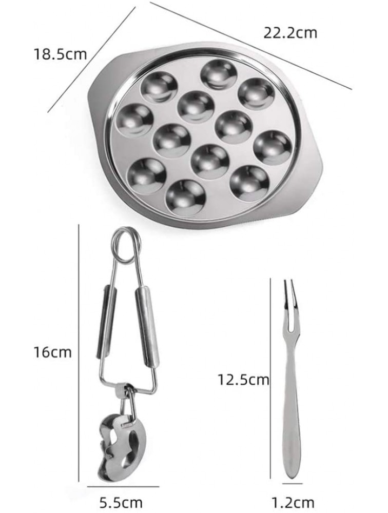 Hemoton Escargot Dining Set 12- Compartment Holes Snail Escargot Plate Tongs Fork Set Oyster Serving Trays Stainless Steel Oyster Pan Shell Shaped Dishes Oven& Dishwasher Safe - BWFHVGR4Z