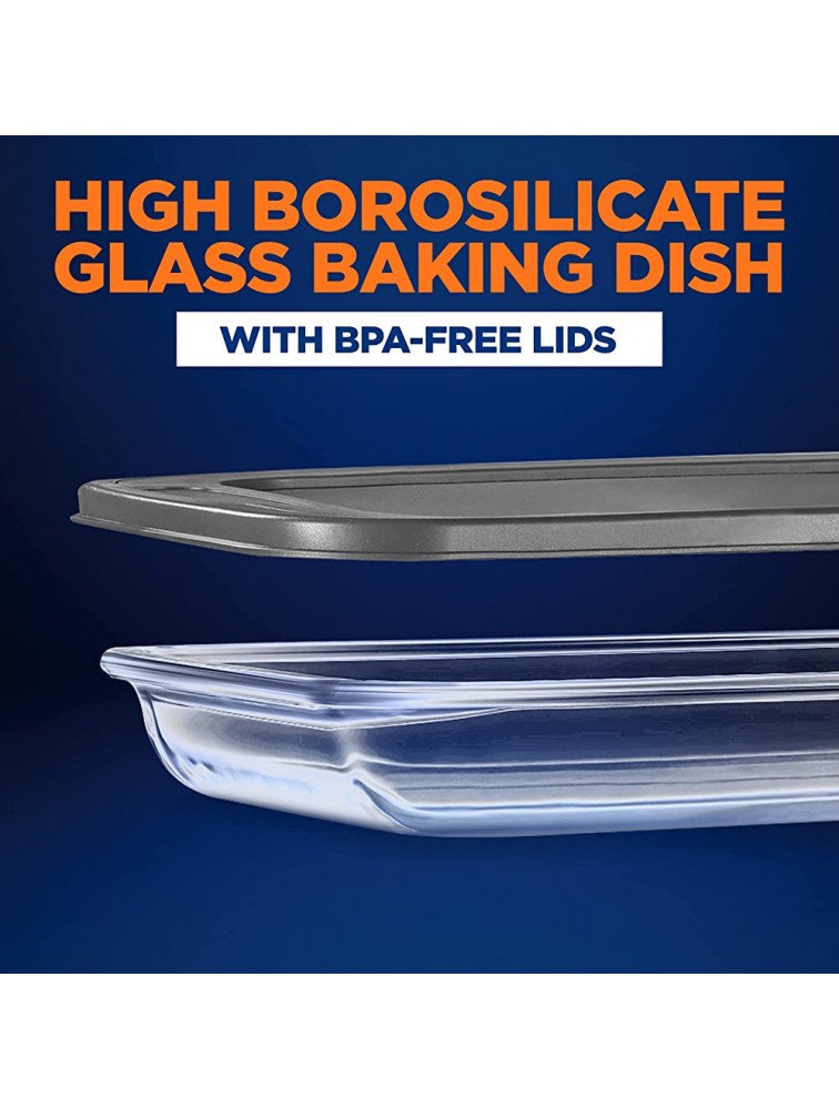NutriChef 4 Sets Glass Bakeware High Borosilicate Rectangular Glass Baking Dish w Gray BPA-Free PE Lids Freezer-to-Oven Home Kitchen Bake Casserole Food Storage Stackable Tray Pan Dishwasher Safe - BSSLPDA92
