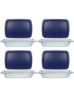 Pyrex 4 C-233 3qt Easy Grab Glass Baking Dishes & 4 C-233-PC 3qt Blue Easy Grab Lids - BDBXB1K4J