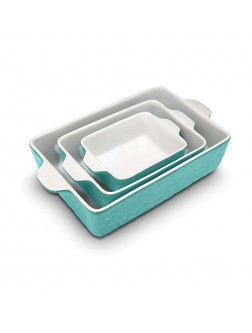 Rectangular Ceramic 3 Piece Nonstick Kitchen Bakeware Pan Set Aqua - BEQSIDGZH