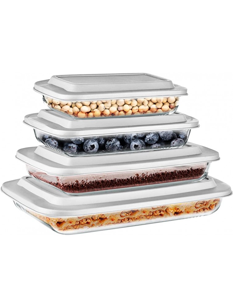 Rectangular Glass Bakeware Set 4 Sets of High Borosilicate with PE Lid Heat-Resistant Non-Slip Design Convenient to Use & Easy to Clean Elegant Design Color White SL4PBK22 - BKEB6PXF0