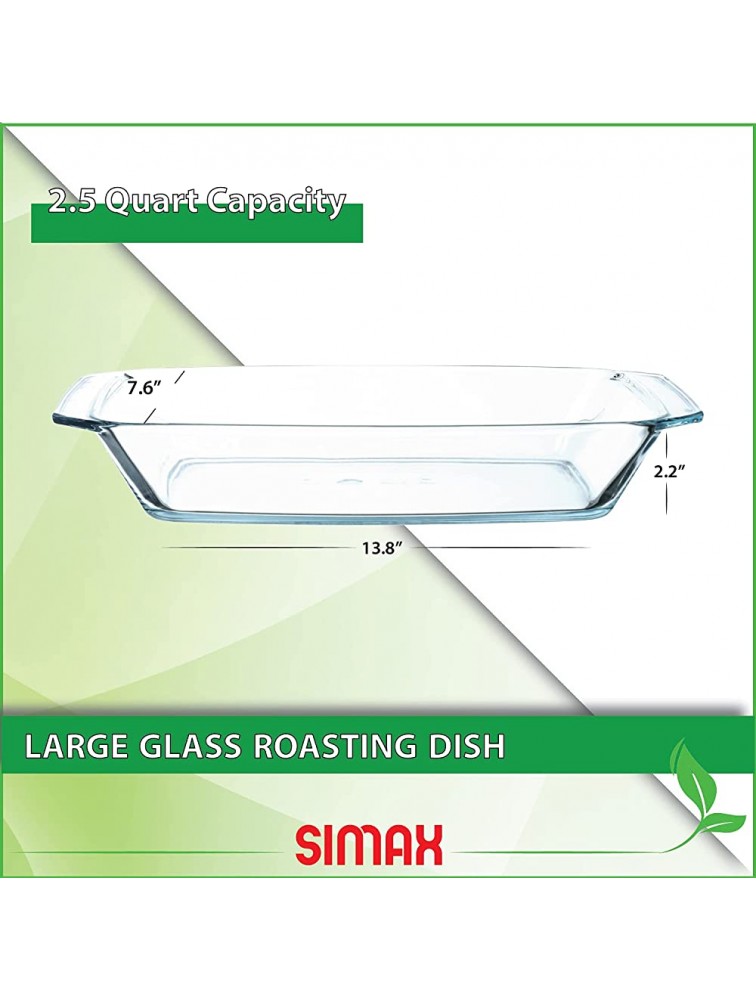 Simax Clear Glass Roaster Dish: Large Rectangular Roaster Pan For Baking And Cooking Oven and Dishwasher Safe Cookware 2.5 Quart Oven Casserole Pan - BC1AOBXMH