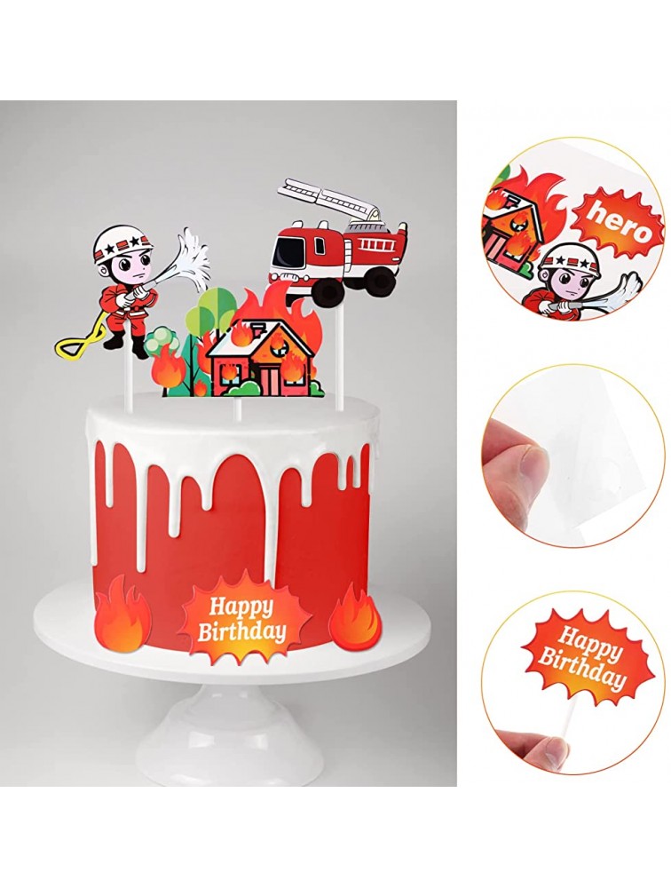 UPKOCH 44pcs Firefighter Cake Inserts Paper Decorative Birthday Party Fireman Cake Ornaments - BWTG5BGBU