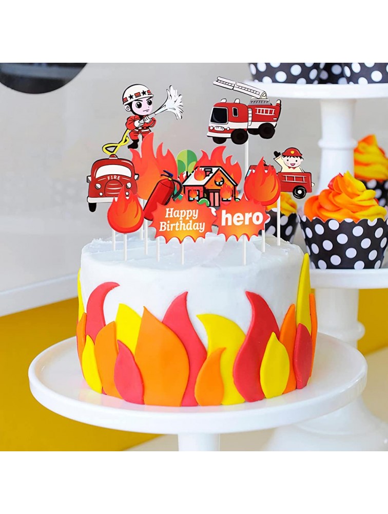 UPKOCH 44pcs Firefighter Cake Inserts Paper Decorative Birthday Party Fireman Cake Ornaments - BWTG5BGBU