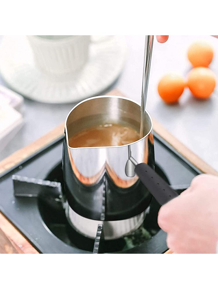 Butter Warmer 350ml Mini Classic Stainless Steel Butter Milk Warmer Small Safe Induction Cooker Hot Pottery Stove Chocolate Melting Pot with Spout for Tea Maple Syrup Sauce Heating - B502TU225
