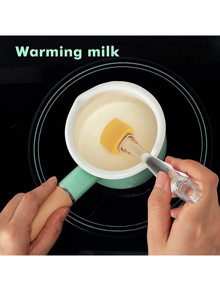 Enamel Milk Pan Mini Butter Warmer 4 Inch 550ml Milk Pot Half Quart Saucepan Small Enamelware with Wooden Handle for Heating Milk Melting Butter Boiling Water - BI0P6OOVL