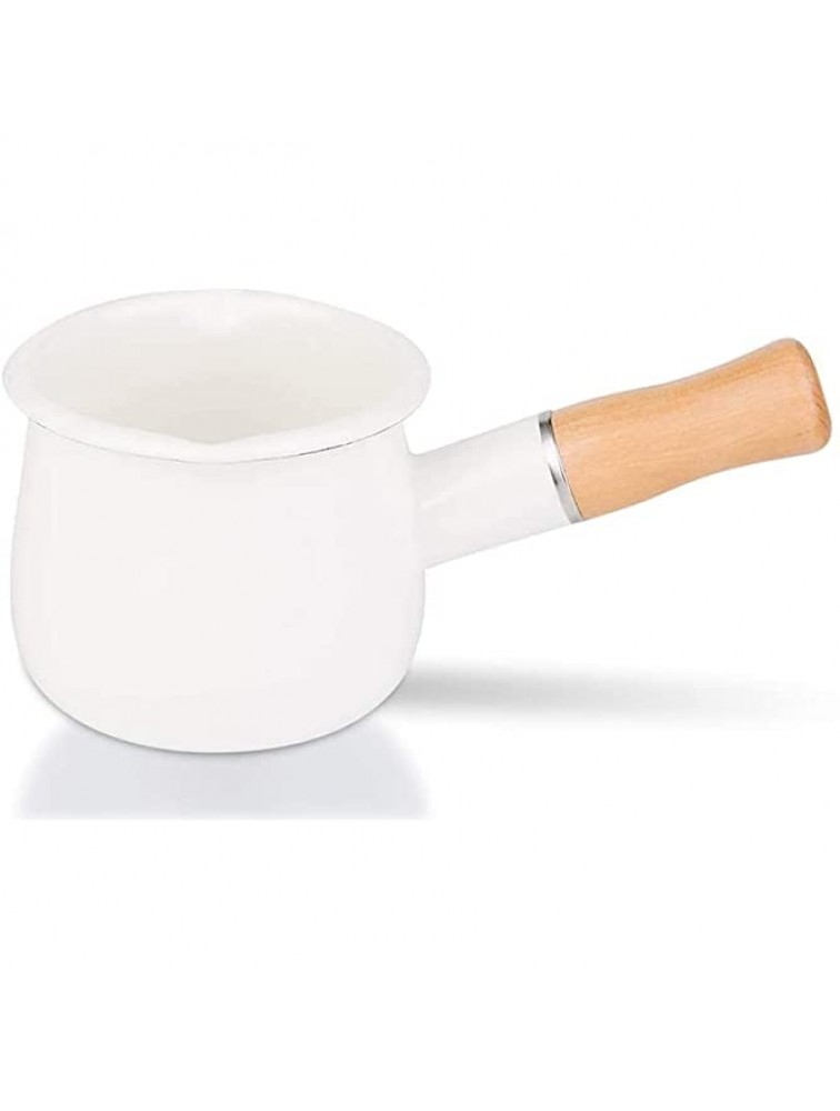FYUEROPA 4-Inch Enamel Milk Pot Non-stick Mini Saucepan Butter Warmer with Wooden Handle Small Cookware 17Oz Sky Blue - BD2BOYWDH