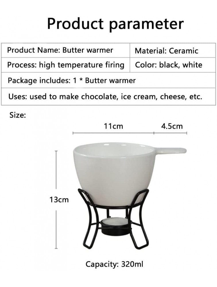 JINYISI Butter Warmer Butter Warmer Set Ceramic Cheese Fondue Set Melted Cheese and Chocolate Fondue Ceramic Pure White Butter Warmer Ceramic Butter Warmer - BMN49Y1IV