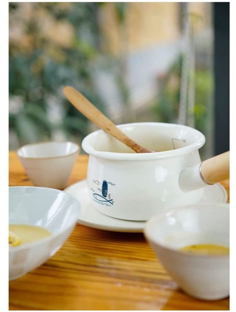 Leatrice Enamel Pot Milk Boiler Top Cooking Pot Butter Warmer Durable Enamel Sauce Pot for Home Kitchen - BUXVTB1M3