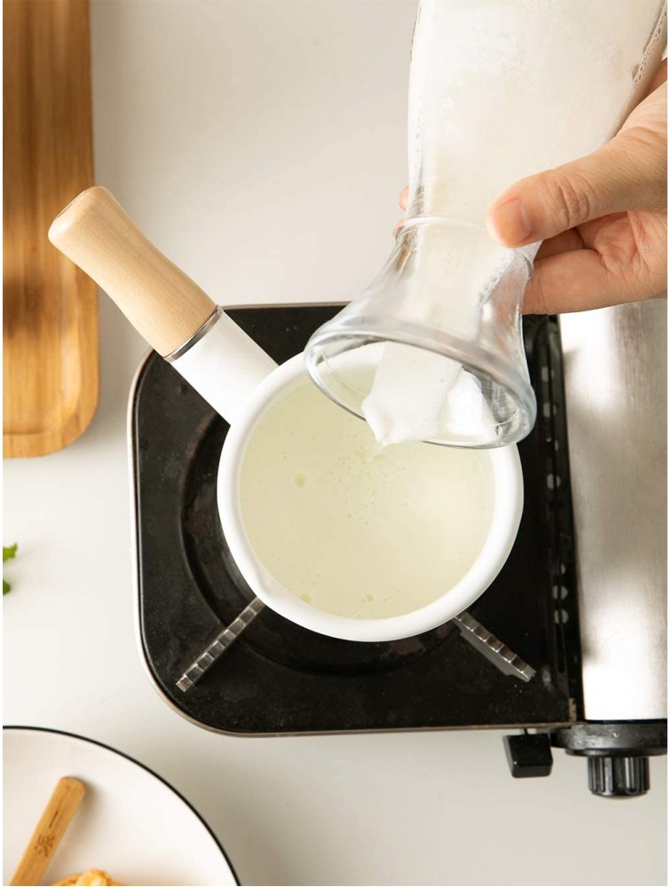 MDZF SWEET HOME 4-Inch Enamel Milk Pot Non-stick Mini Saucepan Butter Warmer with Wooden Handle Small Cookware 17Oz - BLRNKUGNI