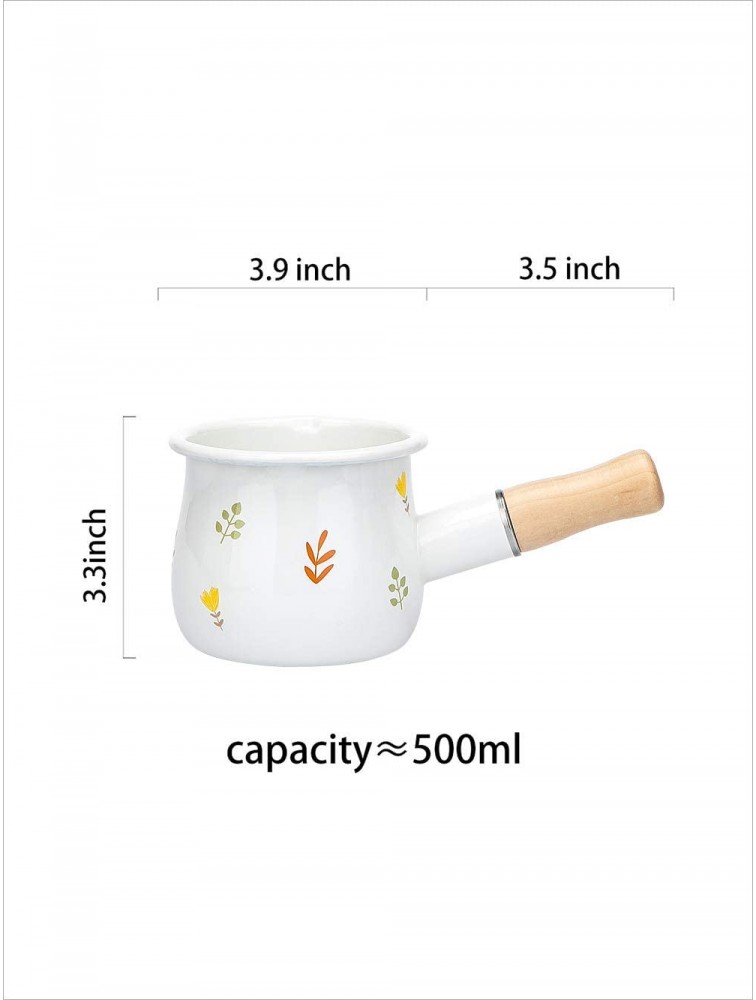 MDZF SWEET HOME 4-Inch Enamel Milk Pot Non-stick Mini Saucepan Butter Warmer with Wooden Handle Small Cookware 17Oz - B695SHFRI