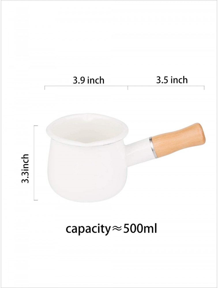 MDZF SWEET HOME 4-Inch Enamel Milk Pot Non-stick Mini Saucepan Butter Warmer with Wooden Handle Small Cookware 17Oz White - BG5PPOS6L