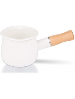 MDZF SWEET HOME 4-Inch Enamel Milk Pot Non-stick Mini Saucepan Butter Warmer with Wooden Handle Small Cookware 17Oz White - BG5PPOS6L
