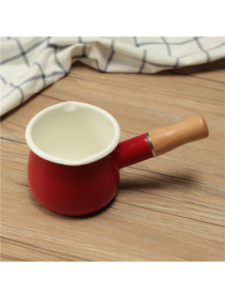 QHZ Enamel Milk Pan Mini Butter Warmer Milk Pot Enamel Sauce Pan Milk Warmer Pot Small Cookware with Wooden Handle for Heating Smaller Liquid Portions - BF7ZUULZH