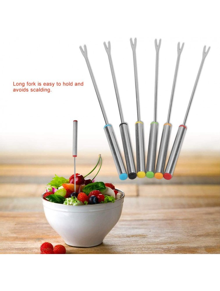 6pcs Set Stainless Steel Fondue Forks Chocolate Cheese Dessert Fondue Pot Forks Kitchen Tool Tableware for Roast Meat Marshmallows - BV2U23A0A