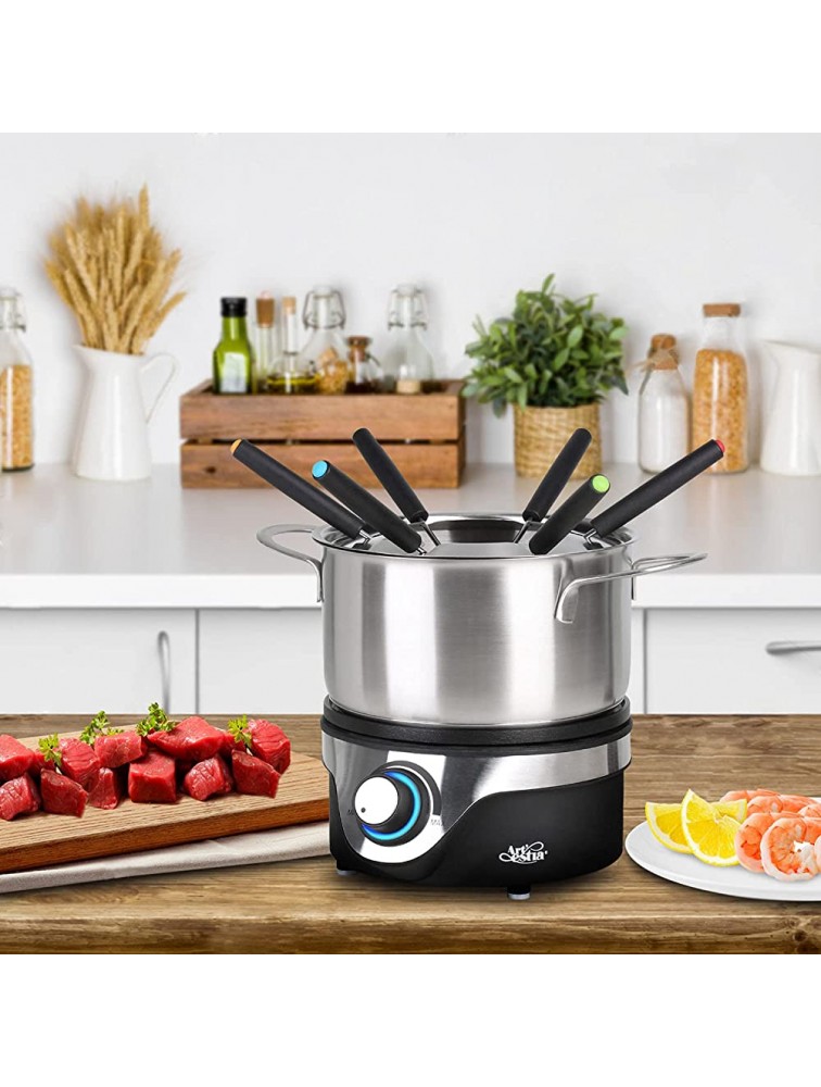 Artestia Electric Fondue Pot Set Stainless Steel Pots,Temperature Control Cheese and Chocolate Fondue Sets for 6 people - B57HM03XQ