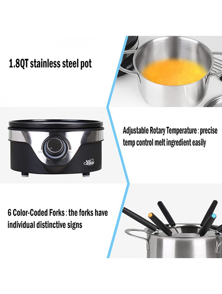 Artestia Electric Fondue Pot Set Stainless Steel Pots,Temperature Control Cheese and Chocolate Fondue Sets for 6 people - B57HM03XQ