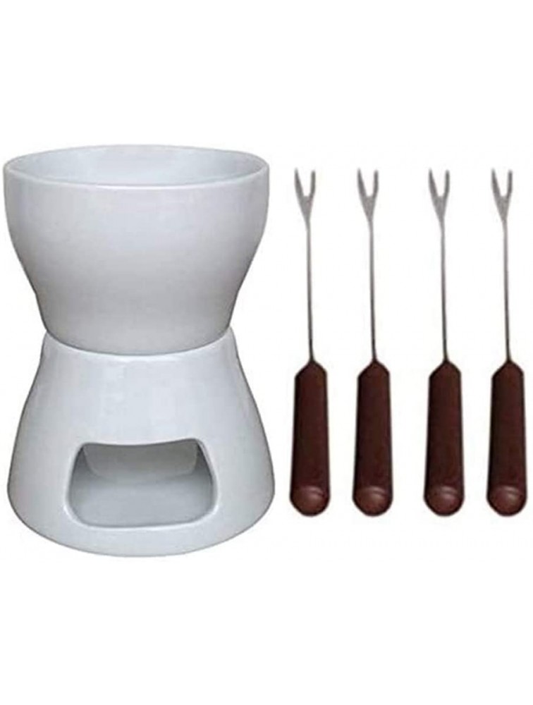 Ceramic Chocolate Fondue Set with Forks-Tea Light Porcelain Melting Pot - BUMCQLXVT