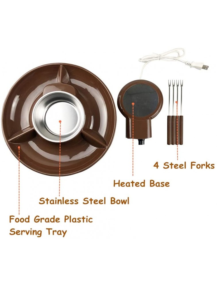 Chocolate Fondue Maker 110V Electric Chocolate Melting Pot Set with Stainless Steel Bowl Serving Tray 4 Steel Forks Brown - BJ0QSGPNU