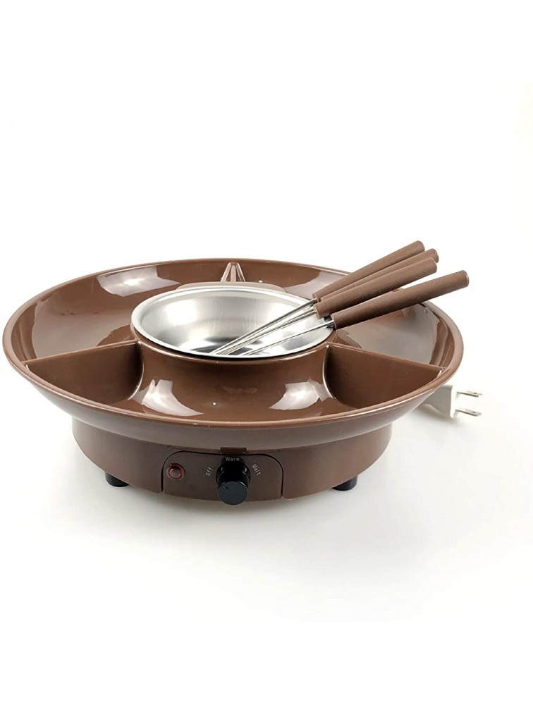 Chocolate Fondue Maker 110V Electric Chocolate Melting Pot Set with Stainless Steel Bowl Serving Tray 4 Steel Forks Brown - BJ0QSGPNU