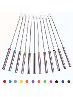 Fondue Forks Set 12 Color Coding Stainless Steel Meat Forks with Heat Resistant Handle Length 9.5 inch - BL8B7Z9B0