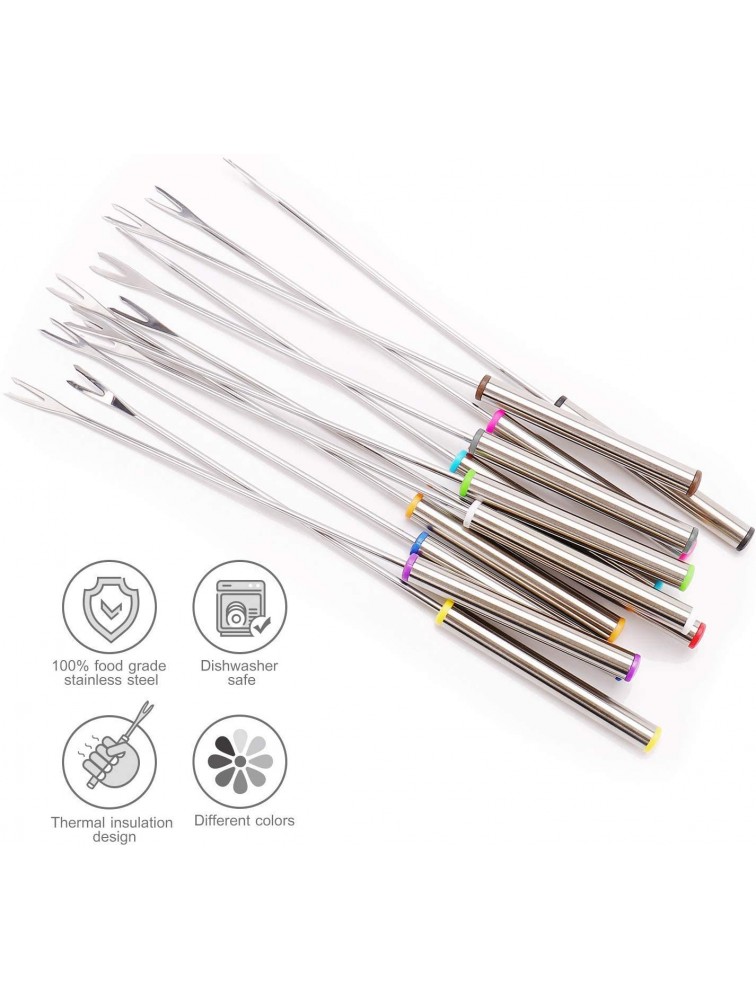 GOODiTREE Fondue Forks Set of 12 with Storage Box Mini Cheese Pot Chocolate Fountain Party Stainless Steel 9.5 Roasting Sticks Dessert Skewers Heat Resistant Multi Color Kitchen Accessories 12 PCS - BUP6DQIOP