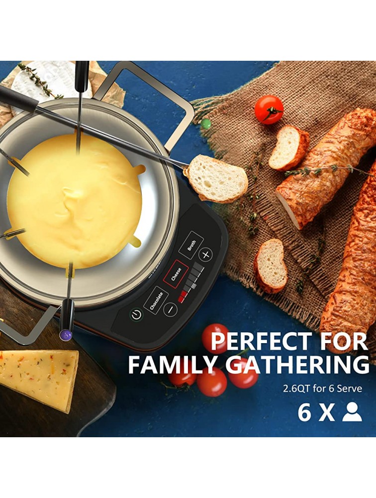 GREECHO Fondue Pot Electric Set 2.6 Qt Stainless Steel Electric Fondue Pot with 3 Preset Mode Cheese Chocolate & Broth and Precise Digital 7 Gear Temperature Control 1200W Fondue Pot Set with Separated Fondue Pot & 6 Color-Coded Forks Pumpkin Orange - BPB2MLL53