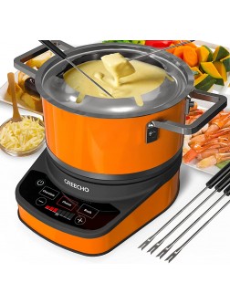 GREECHO Fondue Pot Electric Set 2.6 Qt Stainless Steel Electric Fondue Pot with 3 Preset Mode Cheese Chocolate & Broth and Precise Digital 7 Gear Temperature Control 1200W Fondue Pot Set with Separated Fondue Pot & 6 Color-Coded Forks Pumpkin Orange - BPB2MLL53