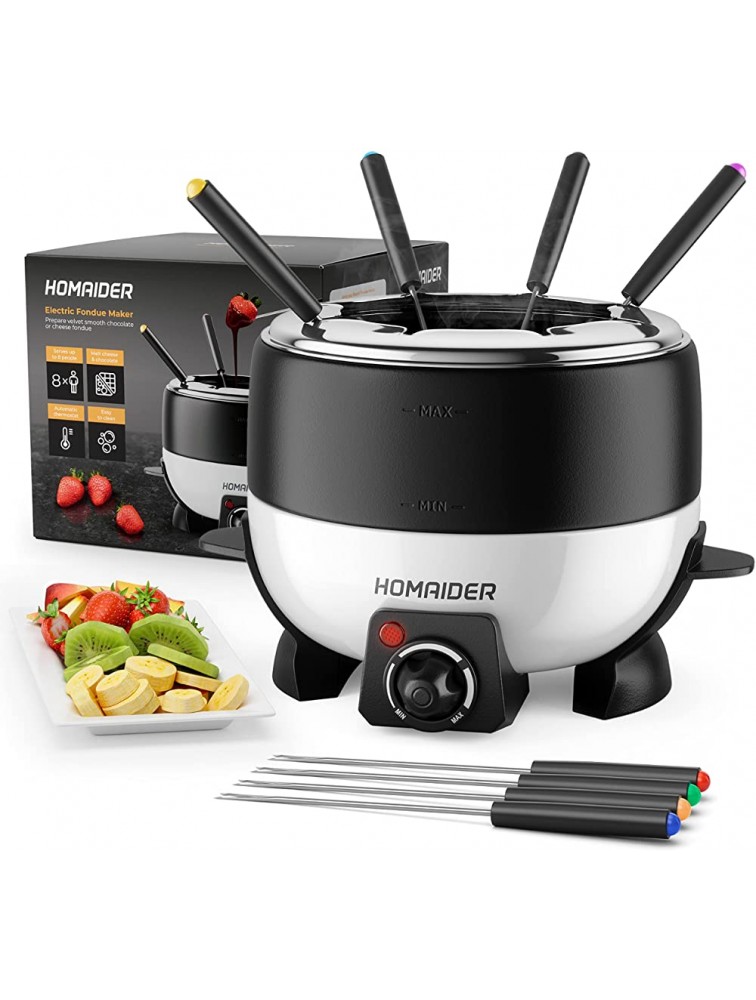 Homaider Electric Fondue Pot for Chocolate and Cheese Fondue Set Includes 8 Dipping Forks a High Power 800 Watt Fondue Melting Pot and Automatic Thermostat with Temperature Control - BL3UZIT5T