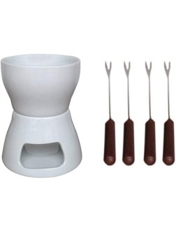 MOKY 400ml Ceramic Chocolate Fondue Set with Forks Tea Light Porcelain Melting Pot with 4 Fondue Forks 12 x 15cm - BS2K71X0R