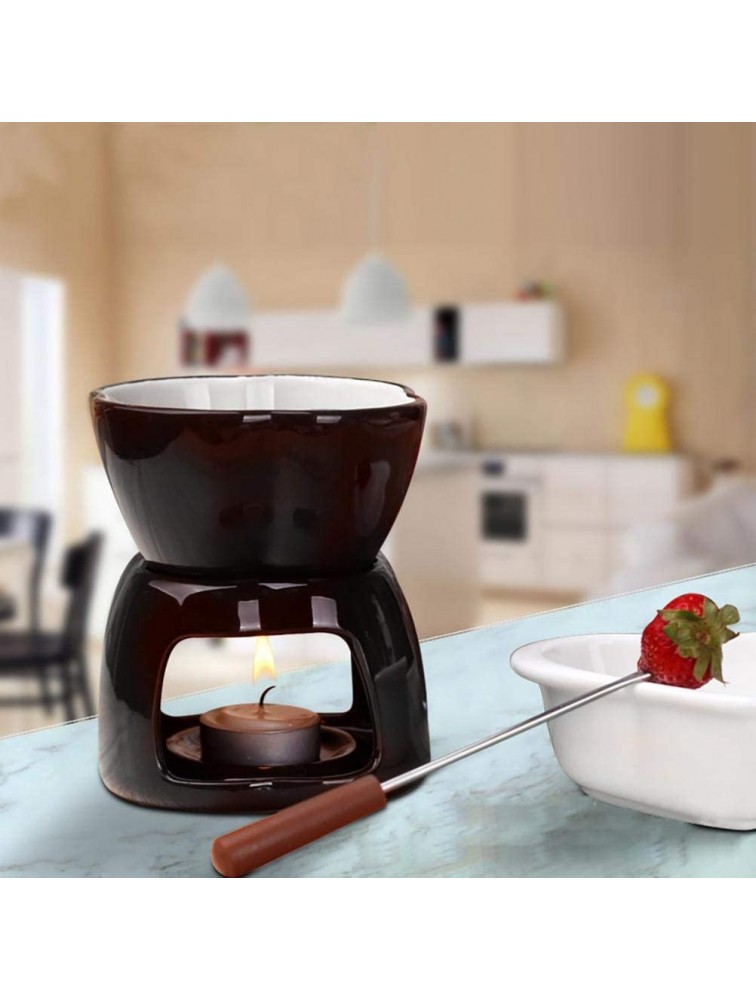 Roexboz Chocolate Fondue Set Ceramic Chocolate Fondue Dessert Accessories with 4 Fondue Forks Cheese Fondue Chocolate Gift for 2 People Simply Warm up with a Tea Light and Enjoy - B4SOJSAE6