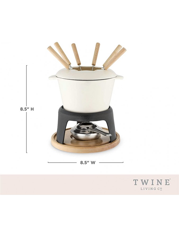 Twine Farmhouse Kitchen Enamel Cast Iron Fondue Set Cheese Melting Pot Metal Stand with Stainless Steel Forks and Chrome Gel Burner 8.5 Off-Cream - BD974MPED