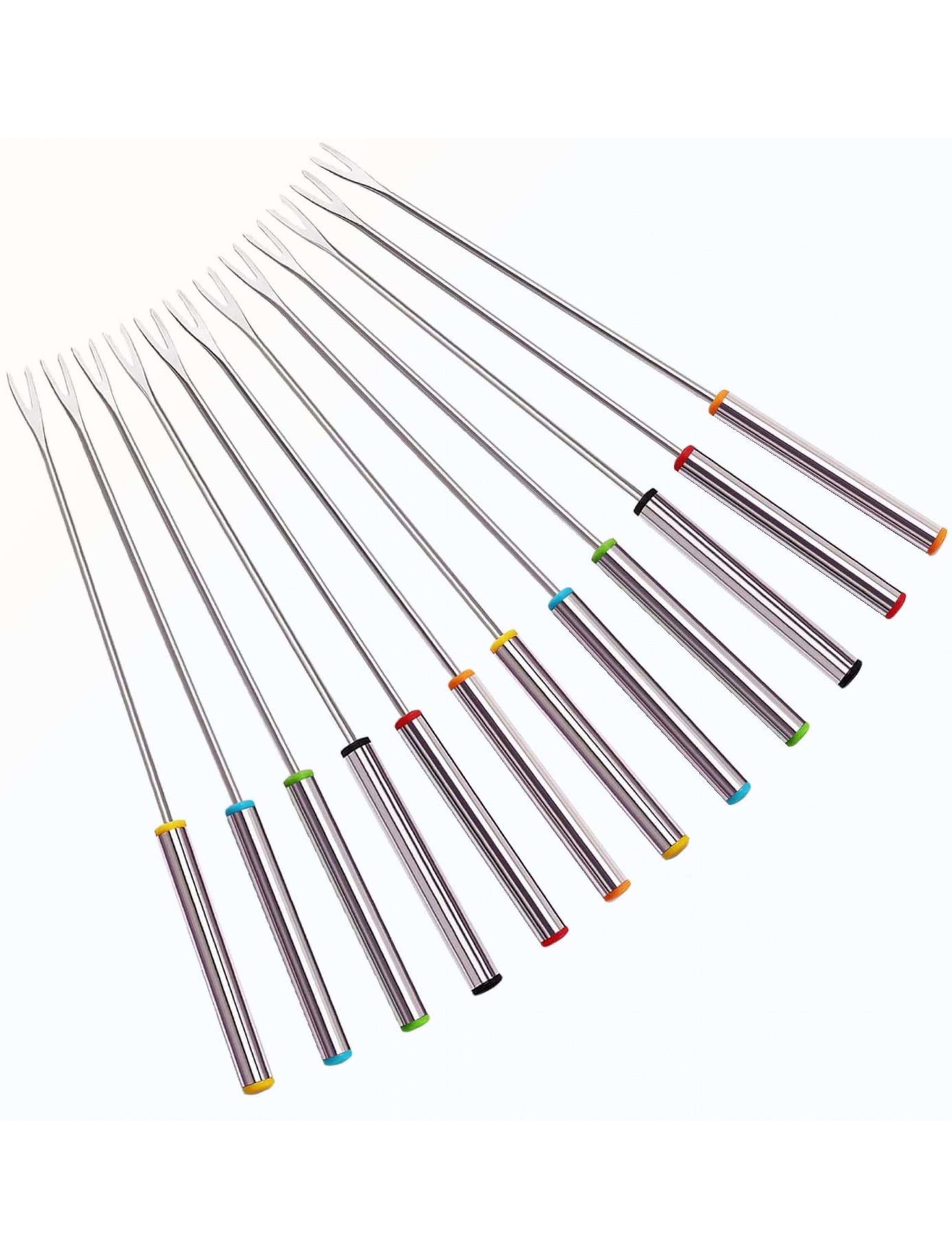 X-AT 12 PCS Stainless Steel Fondue Forks Heat Resistant Multicolor Coding Handle 6 Colors x 2 Set 9.5 Inch - BRL6FN20D