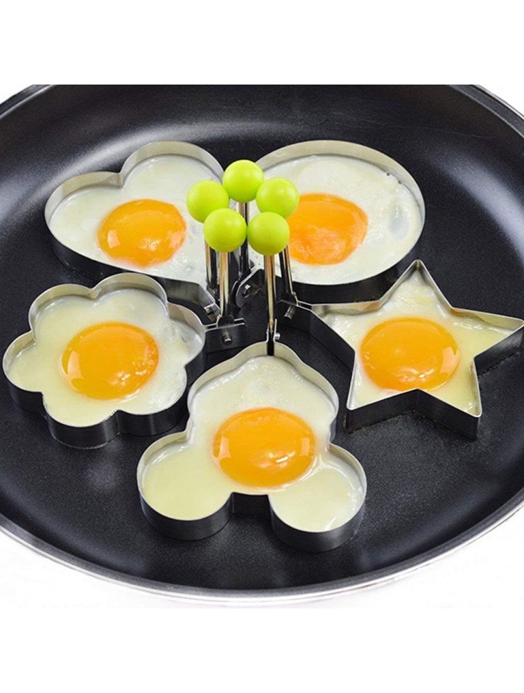 Egg Mold Ring Stainless Steel Egg Pancake Mold Ring Kitchen Utensil for Creative Breakfast 5 Piece Set Round Heart Flower Five-Pointed Star and Mickey Mouse Shaped Egg Mold Ring - B2IIN7N3B