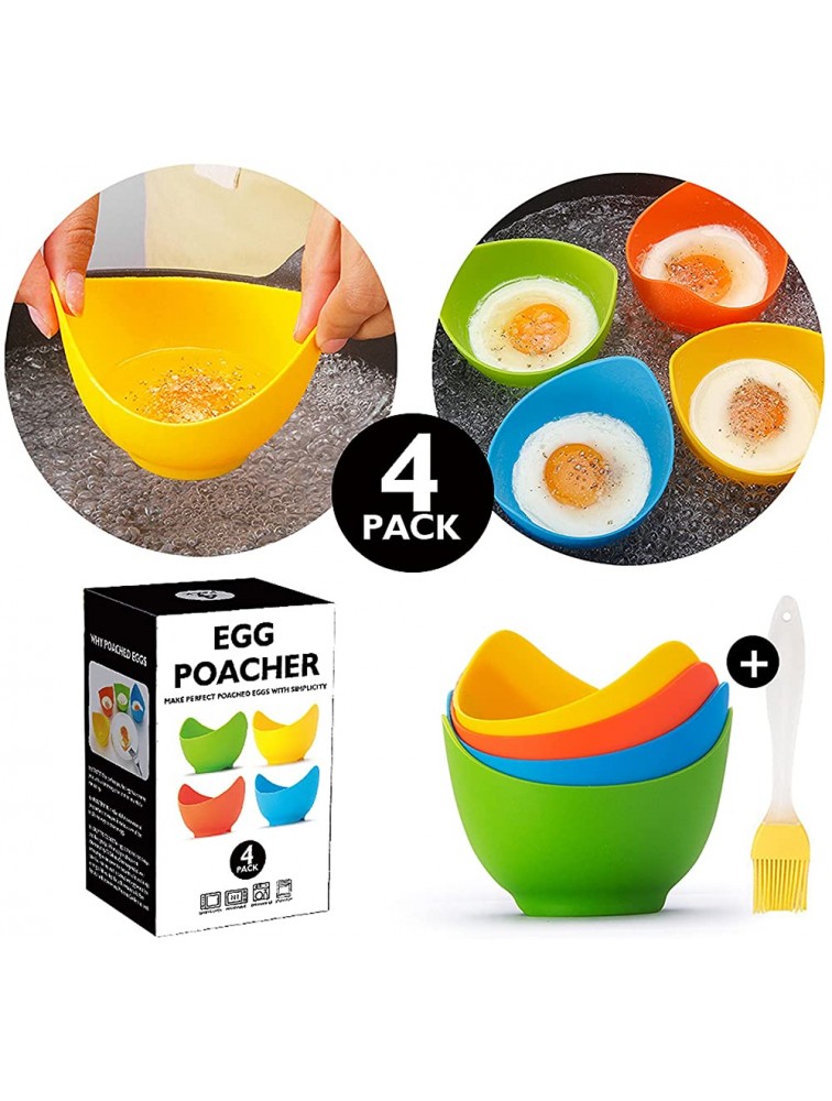 Egg Poacher Easy Silicone Egg Poacher Cups with Ring Standers，Food Grade Poached Egg Poacher Insert Microwav,Poached Eggs Accessory cookware Poached Egg Maker with Extra Oil Brush BPA Free 4 Pack - BJFD9Q0FY