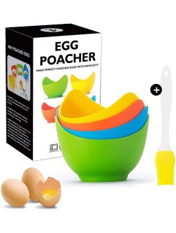 Egg Poacher Easy Silicone Egg Poacher Cups with Ring Standers，Food Grade Poached Egg Poacher Insert Microwav,Poached Eggs Accessory cookware Poached Egg Maker with Extra Oil Brush BPA Free 4 Pack - BJFD9Q0FY