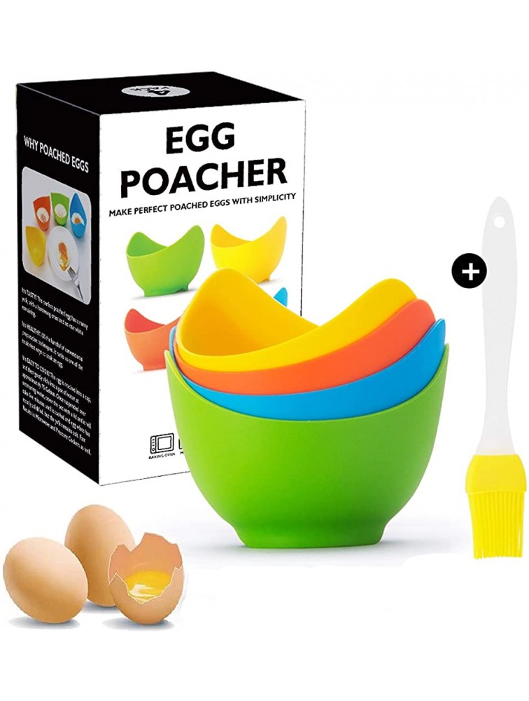 Egg Poacher Easy Silicone Egg Poacher Cups with Ring Standers，Food Grade Poached Egg Poacher Insert Microwav,Poached Eggs Accessory cookware Poached Egg Maker with Extra Oil Brush BPA Free 4 Pack - B00AX5VJX