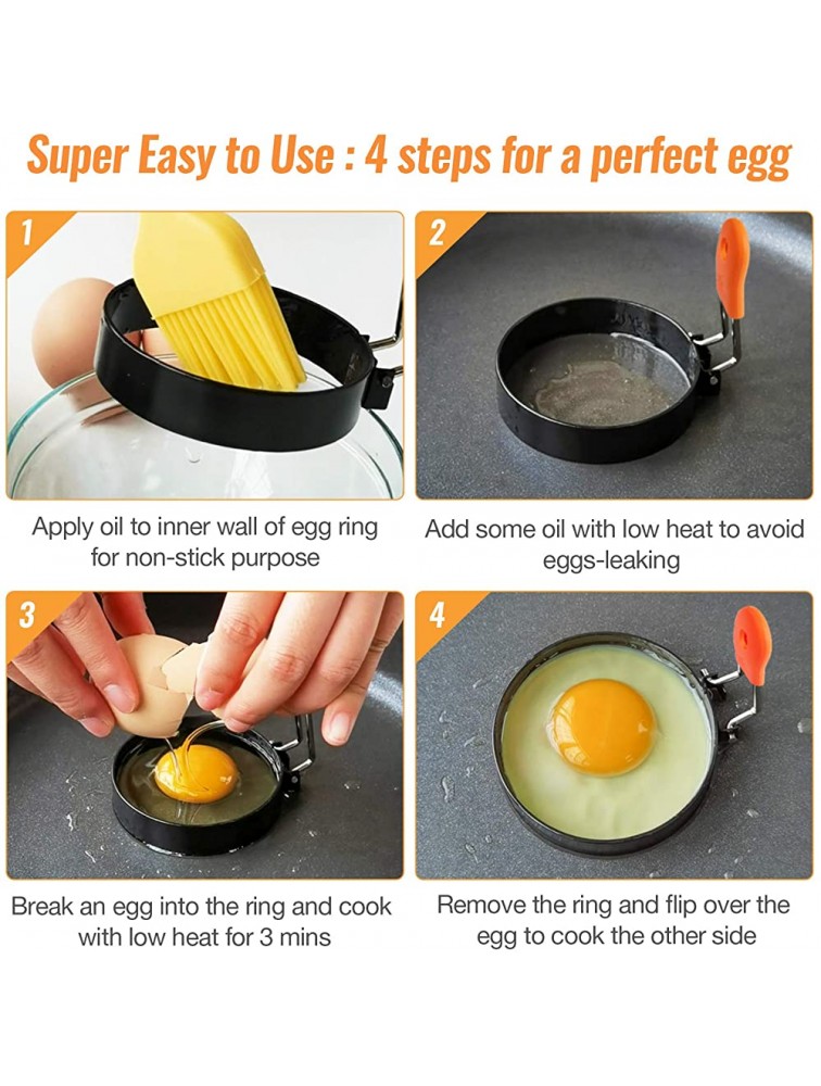 Egg Ring 4 Packs 2.95 Inch Egg Ring with Anti-scald Handle with Oil Brush Nonstick Coating Breakfast Tool for Egg Frying Shaping - B4TS4KZ5Y