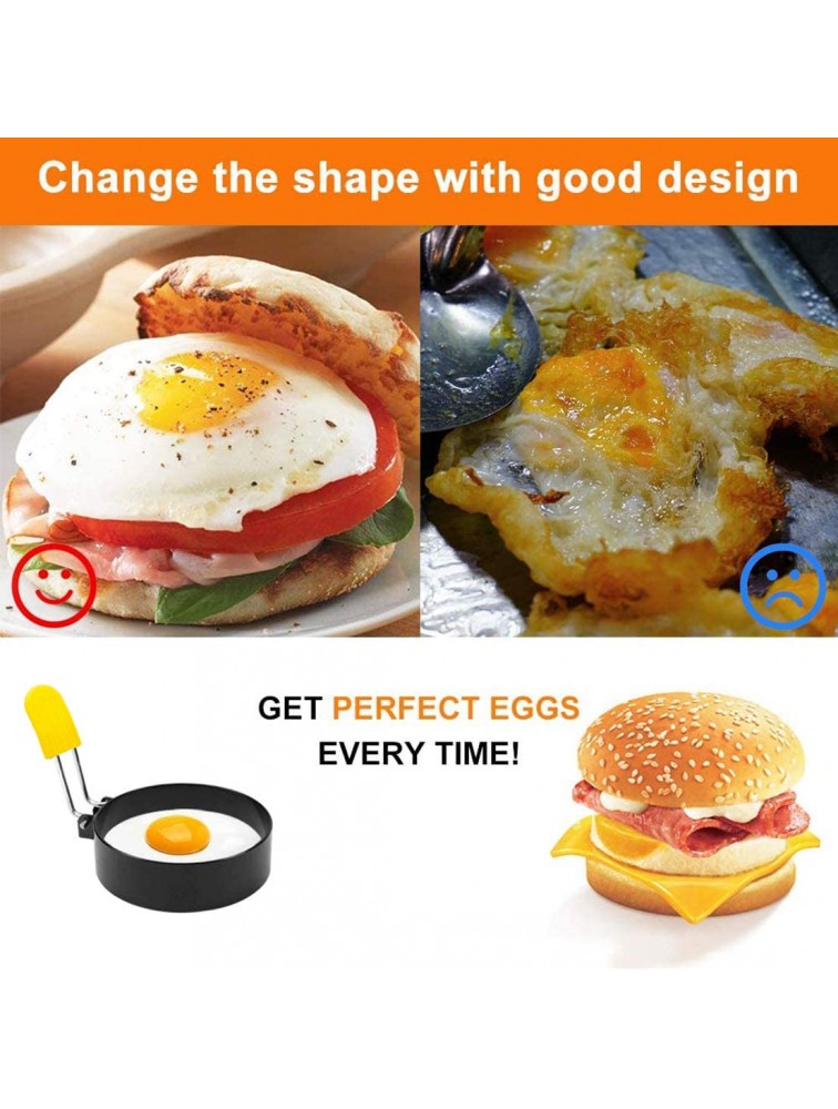 Egg Ring for Frying Eggs and English Muffin Round Egg Shaper Mold with Anti-scald Handle Stainless Steel Non-stick Egg Cooker Ring 2 Pack - BAHS50KSH