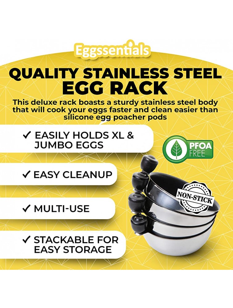 Eggssentials Egg Poacher Insert Stainless Steel Poached Egg Cooker Eggs Poaching Cup PFOA Free Egg Poachers Nonstick 7.25 Rack Compatible with Skillet Instant Pot Pressure Cooker 4 Poached Cups - BQG3F1VPH