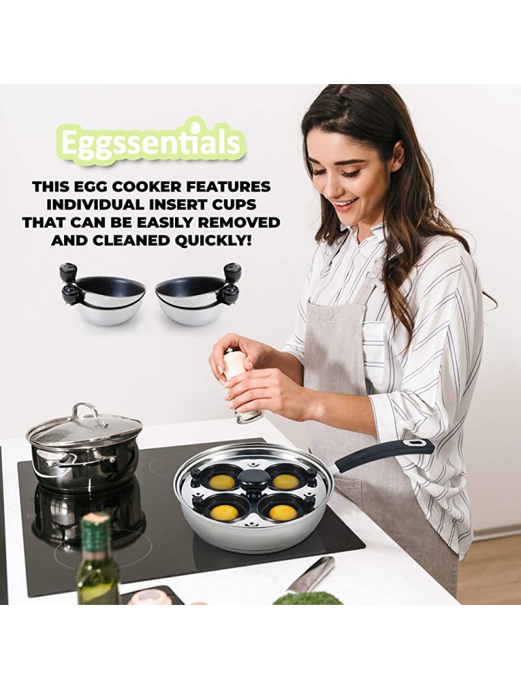 Eggssentials Egg Poacher Pan Nonstick Poached Egg Maker Stainless Steel Egg Poaching Pan Poached Eggs Cooker Food Grade Safe PFOA Free with Spatula - BNA0VYTOO