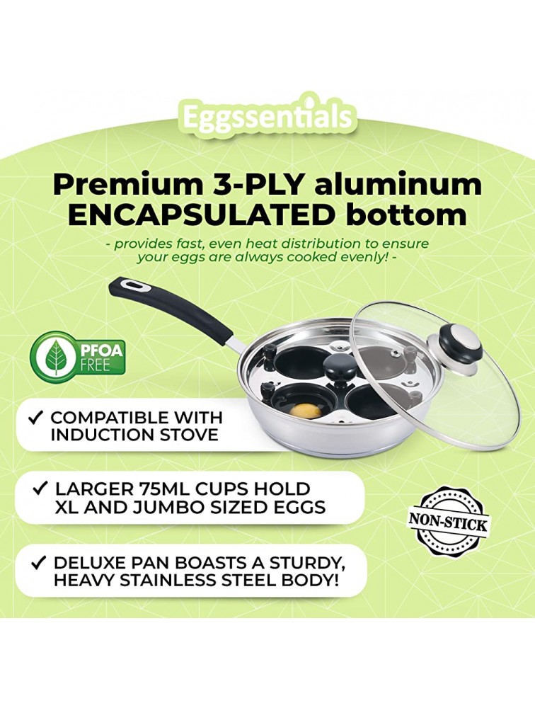Eggssentials Egg Poacher Pan Nonstick Poached Egg Maker Stainless Steel Egg Poaching Pan Poached Eggs Cooker Food Grade Safe PFOA Free with Spatula - BNA0VYTOO